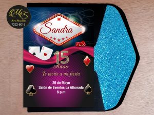 Invitación para 15 años Sobre Lord Glitter. Color azul