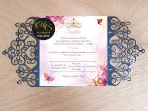 Invitación Láser para 15 años. Azul perlado