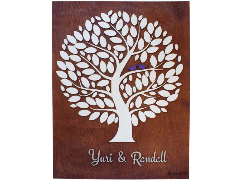 Cuadro para firmas y mensajes de boda modelo Yuri con lienzo en madera tono cristobal y detalles decorativos en blanco y azul
